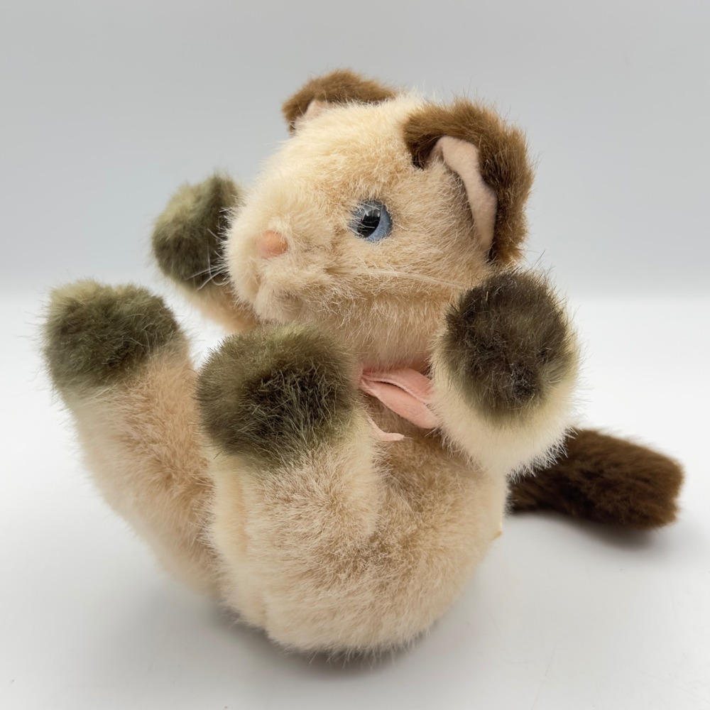 Vintage 1990 Dakin Siamese Cat Plush Stuffed Animal Blue Eyes Pink Ribbon 7 Inch